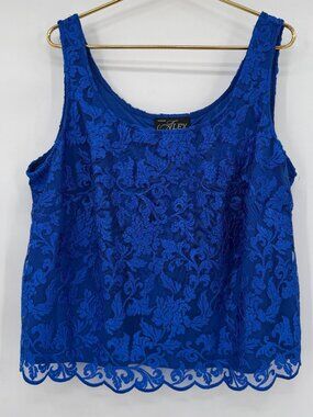 Alex Evenings Lace Tank Top 2X Blue Floral Overlay Dressy Evening Plus Size